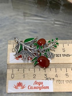 *Брошь-Кулон  Барбарис Марказит Сердолик Эмаль арт. HB763-716 вес 11,42 г - фото 184401 *Брошь-Кулон  Барбарис Марказит Сердолик Эмаль арт. HB763-716 вес 11,42 г - фото 184401