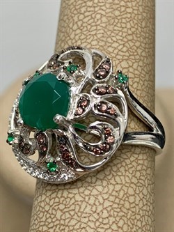 *Кольцо р.18 Зеленый Агат Фианит Микс арт. AS-R00457-X-W-Gg-X-W-294 вес 6,15 г - фото 186920 *Кольцо р.18 Зеленый Агат Фианит Микс арт. AS-R00457-X-W-Gg-X-W-294 вес 6,15 г - фото 186920