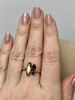 *Кольцо р.17 Султанит иск Дымчатый Кварц цв Красное арт. 1363514-419 вес 2,59 г - фото 187138