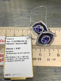 *Серьги Танзанит цв Белое арт. 2-207965-00-55-709 вес 8,97 г - фото 188641