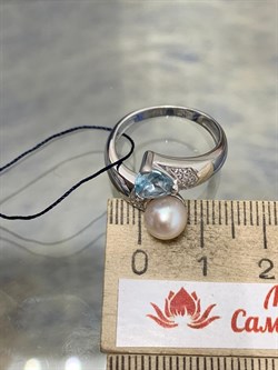 *Кольцо р.17 Микс Голубой Топаз Белый Жемчуг арт. 01-0478/0М57-00-575 Вес 4,36 г - фото 188754 *Кольцо р.17 Микс Голубой Топаз Белый Жемчуг арт. 01-0478/0М57-00-575 Вес 4,36 г - фото 188754