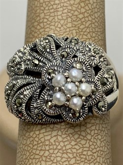 *Кольцо р.18,5 Микс Марказит Жемчуг арт. HR0541-400 вес 10.34 г - фото 189998 *Кольцо р.18,5 Микс Марказит Жемчуг арт. HR0541-400 вес 10.34 г - фото 189998