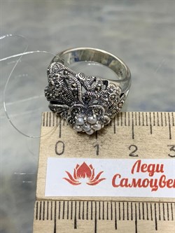 *Кольцо р.18,5 Микс Марказит Жемчуг арт. HR0541-400 вес 10.34 г - фото 190001 *Кольцо р.18,5 Микс Марказит Жемчуг арт. HR0541-400 вес 10.34 г - фото 190001