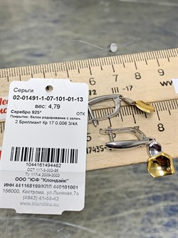 *Серьги арт. 02-01491-1-07-101-01-13-482 Вес 4,79 г - фото 190088 *Серьги арт. 02-01491-1-07-101-01-13-482 Вес 4,79 г - фото 190088