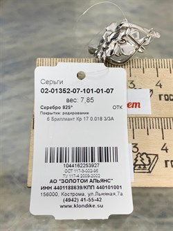 *Серьги арт. 02-01352-07-101-01-07-927 Вес 7,85 г - фото 190313 *Серьги арт. 02-01352-07-101-01-07-927 Вес 7,85 г - фото 190313