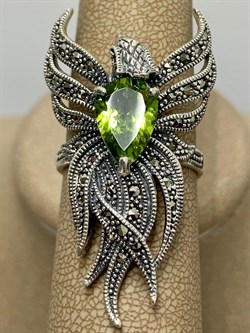 *Кольцо р.19 Микс Марказит Хризолит Птица Феникс арт. HR1344-507 вес 10.39 г - фото 190408 *Кольцо р.19 Микс Марказит Хризолит Птица Феникс арт. HR1344-507 вес 10.39 г - фото 190408