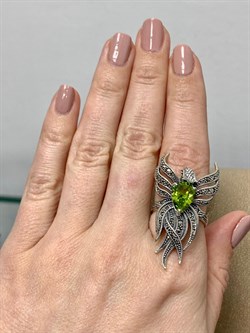 *Кольцо р.19 Микс Марказит Хризолит Птица Феникс арт. HR1344-507 вес 10.39 г - фото 190410 *Кольцо р.19 Микс Марказит Хризолит Птица Феникс арт. HR1344-507 вес 10.39 г - фото 190410