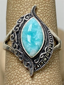 *Кольцо р.18 Микс Марказит Амазонит арт. HR1426-493 вес 5,06 г - фото 190418