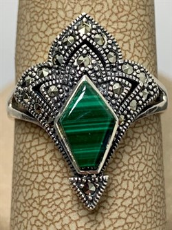 *Кольцо р.18,5 Микс Марказит Малахит арт. К 1249-157 вес 5,47 г - фото 190447