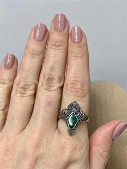 *Кольцо р.18,5 Микс Марказит Малахит арт. К 1249-157 вес 5,47 г - фото 190449