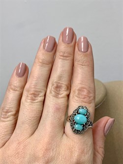 *Кольцо р.17,5 Микс Марказит Амазонит арт. К 1212-276 вес 5,12 г - фото 190525 *Кольцо р.17,5 Микс Марказит Амазонит арт. К 1212-276 вес 5,12 г - фото 190525