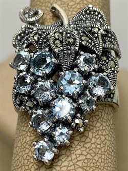 *Кольцо р.19 Виноградная Гроздь Микс Марказит Голубой Топаз арт. HR665-541 вес 10,05 г - фото 190587 *Кольцо р.19 Виноградная Гроздь Микс Марказит Голубой Топаз арт. HR665-541 вес 10,05 г - фото 190587