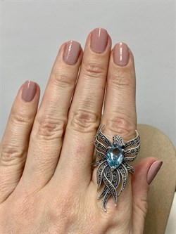 *Кольцо р.19 Микс Марказит Голубой Топаз арт. HR1344-603 вес 10.09 г - фото 190660 *Кольцо р.19 Микс Марказит Голубой Топаз арт. HR1344-603 вес 10.09 г - фото 190660