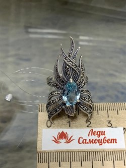 *Кольцо р.19 Микс Марказит Голубой Топаз арт. HR1344-603 вес 10.09 г - фото 190665 *Кольцо р.19 Микс Марказит Голубой Топаз арт. HR1344-603 вес 10.09 г - фото 190665