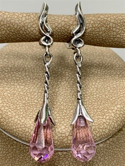*Серьги Слеза Розовый Кварц иск арт. 0903С-023 вес 4,7 г - фото 190833