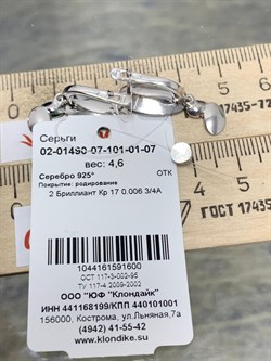 *Серьги арт. 02-01490-07-101-01-07-600 Вес 4,6 г - фото 191696 *Серьги арт. 02-01490-07-101-01-07-600 Вес 4,6 г - фото 191696