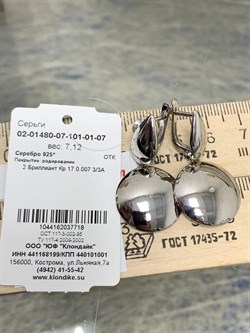 *Серьги арт. 02-01480-07-101-01-07-718 Вес 7,12 г - фото 191782 *Серьги арт. 02-01480-07-101-01-07-718 Вес 7,12 г - фото 191782