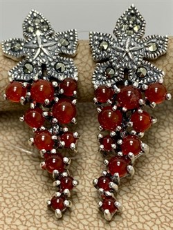 *Серьги Виноградная Гроздь Микс Марказит Сердолик арт. HE697-078 вес 7,49 г - фото 192645 *Серьги Виноградная Гроздь Микс Марказит Сердолик арт. HE697-078 вес 7,49 г - фото 192645