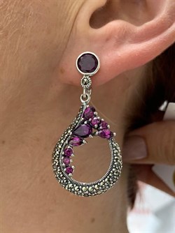 *Серьги Марказит Родолит арт. HE708-591 (вес 13,04 г) - фото 193212