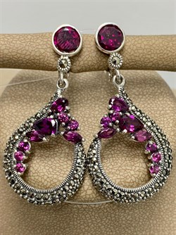 *Серьги Марказит Родолит арт. HE708-591 (вес 13,04 г) - фото 193217