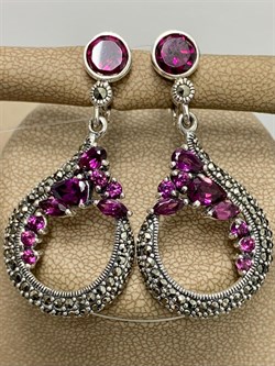 *Серьги Марказит Родолит арт. HE708-591 (вес 13,04 г) - фото 193219