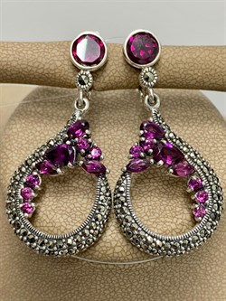 *Серьги Марказит Родолит арт. HE708-591 (вес 13,04 г) - фото 193220