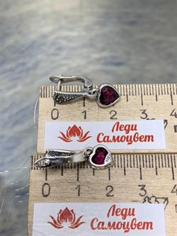 *Серьги Микс Марказит Гранат Родолит Сердце арт. HE0709-706 вес 4,15 г - фото 193240