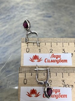 *Серьги Микс Марказит Гранат Родолит Сердце арт. HE0709-706 вес 4,15 г - фото 193241