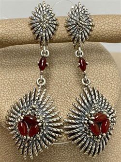 *Серьги Микс Марказит Сердолик арт. С 1260-928  вес 13,51 г - фото 193301