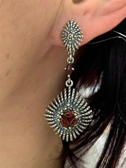 *Серьги Микс Марказит Сердолик арт. С 1260-928  вес 13,51 г - фото 193302