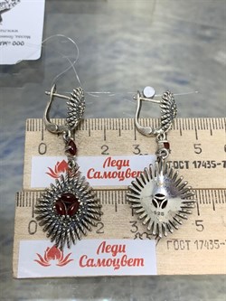 *Серьги Микс Марказит Сердолик арт. С 1260-928  вес 13,51 г - фото 193305