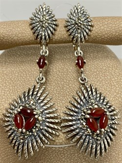*Серьги Микс Марказит Сердолик арт. С 1260-928  вес 13,51 г - фото 193306