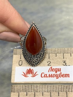 *Кольцо р.18 Микс Марказит Сердолик арт. HR1096-297 вес 6.55 г - фото 193476