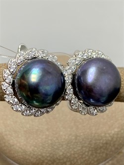 *Серьги Черный Жемчуг арт. PI-E02300-X-W-PNB-X-W-846 вес 7,71 г - фото 193614