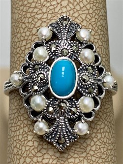 *Кольцо р.20 Микс Марказит Жемчуг Бирюза арт. HR1269-984 (вес 4,88 г) - фото 193891 *Кольцо р.20 Микс Марказит Жемчуг Бирюза арт. HR1269-984 (вес 4,88 г) - фото 193891