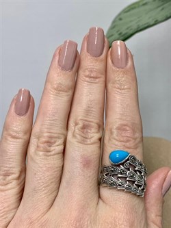 *Кольцо р.18 Змейка Марказит Бирюза арт. HR668-449 (вес 6,45 г) - фото 193995