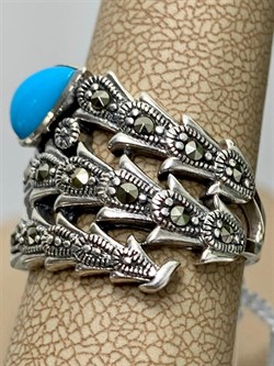 *Кольцо р.18 Змейка Марказит Бирюза арт. HR668-449 (вес 6,45 г) - фото 194000