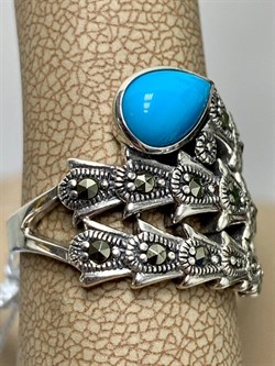 *Кольцо р.18 Змейка Марказит Бирюза арт. HR668-449 (вес 6,45 г) - фото 194001