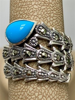 *Кольцо р.18 Змейка Марказит Бирюза арт. HR668-449 (вес 6,45 г) - фото 194002