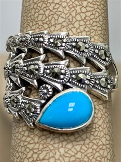 *Кольцо р.18 Змейка Марказит Бирюза арт. HR668-449 (вес 6,45 г) - фото 194003