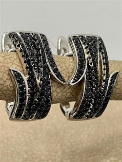 *Серьги Черный Фианит Микро Вставки арт. CZ-E00838-X-WB-X-X-B-848 вес 5,09 г - фото 194150