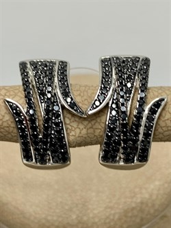 *Серьги Черный Фианит Микро Вставки арт. CZ-E00838-X-WB-X-X-B-848 вес 5,09 г - фото 194153