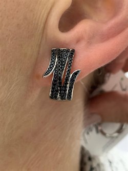 *Серьги Черный Фианит Микро Вставки арт. CZ-E00838-X-WB-X-X-B-848 вес 5,09 г - фото 194154
