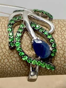 *Кольцо р.16,5 Сапфир Цаворит арт. SM-R02912-X-WB-SAP-X-Gg-120 вес 3,97 г - фото 194255