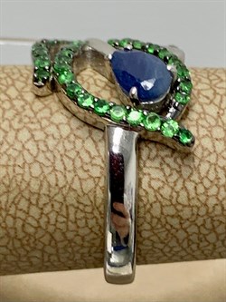 *Кольцо р.16,5 Сапфир Цаворит арт. SM-R02912-X-WB-SAP-X-Gg-120 вес 3,97 г - фото 194256