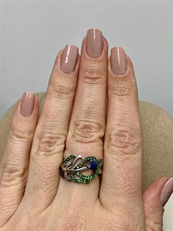 *Кольцо р.16,5 Сапфир Цаворит арт. SM-R02912-X-WB-SAP-X-Gg-120 вес 3,97 г - фото 194258