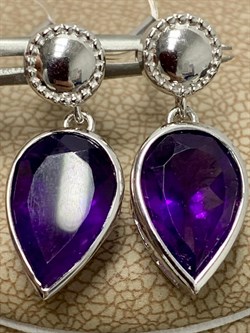 *Серьги Пусеты Аметист арт. SM-E00737-X-W-Pur-X-X-340 вес 3,96 г - фото 194279 *Серьги Пусеты Аметист арт. SM-E00737-X-W-Pur-X-X-340 вес 3,96 г - фото 194279