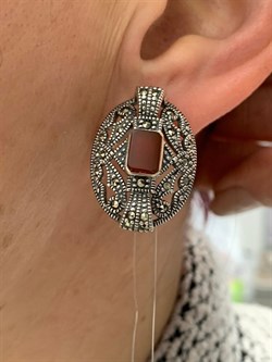 *Серьги Марказит Сердолик арт. HE139-256 (вес 12,66 г) - фото 194464