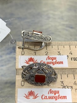 *Серьги Марказит Сердолик арт. HE139-256 (вес 12,66 г) - фото 194468