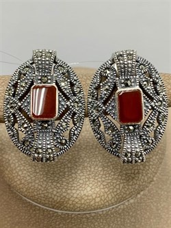 *Серьги Марказит Сердолик арт. HE139-256 (вес 12,66 г) - фото 194469